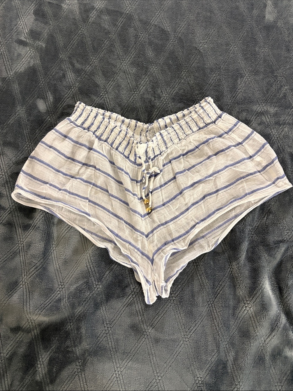 Pilyq Blue & White Striped Drawstring Athletic Shorts